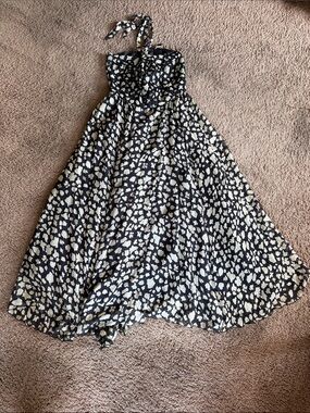 Winter Kate Black and Cream Floral Halter Skater Skirt